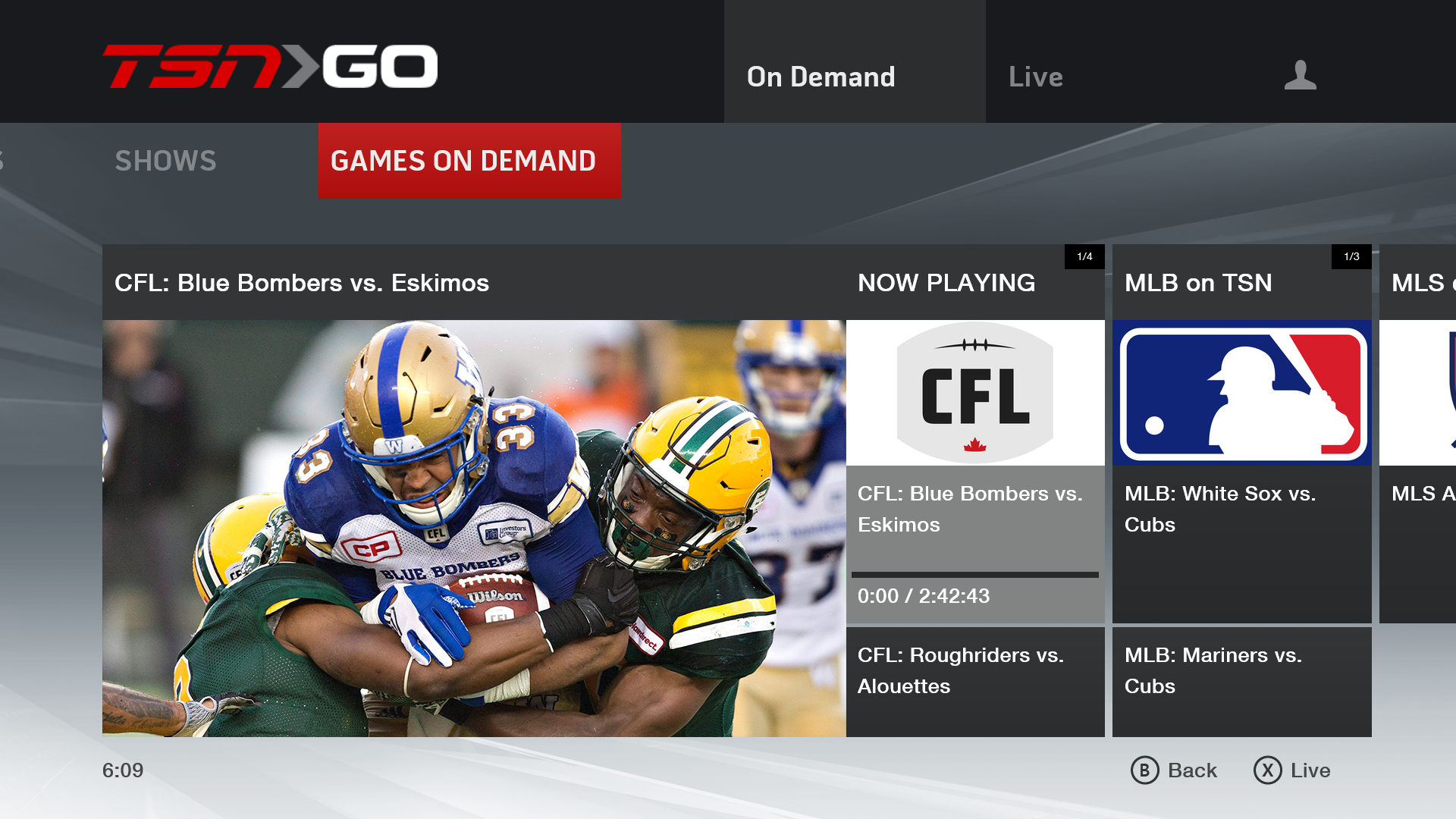 Xbox One TSN GO app