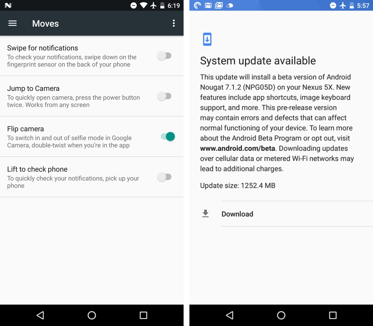 Android 7.1.2. notification pane