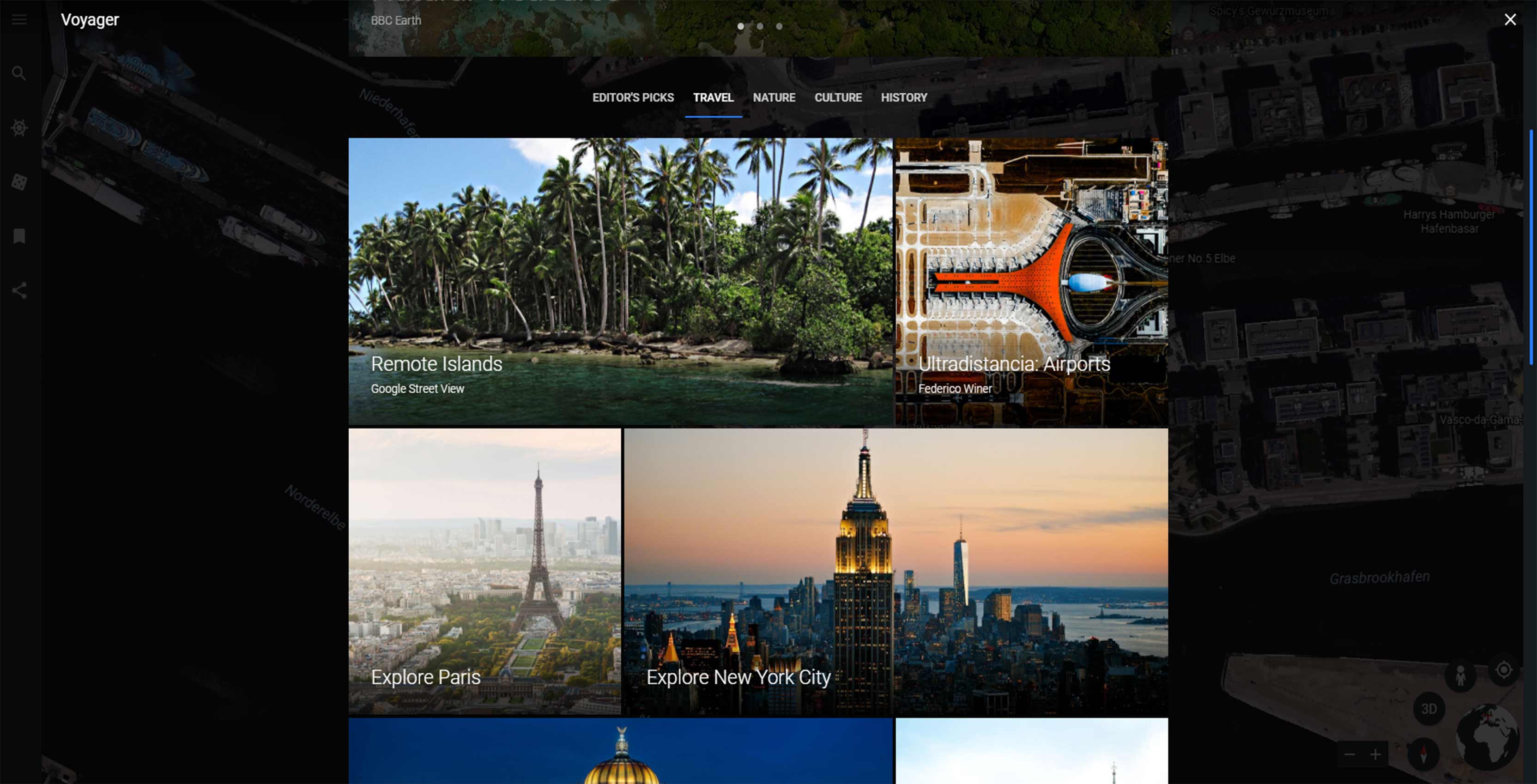 Google Earth Voyages tab