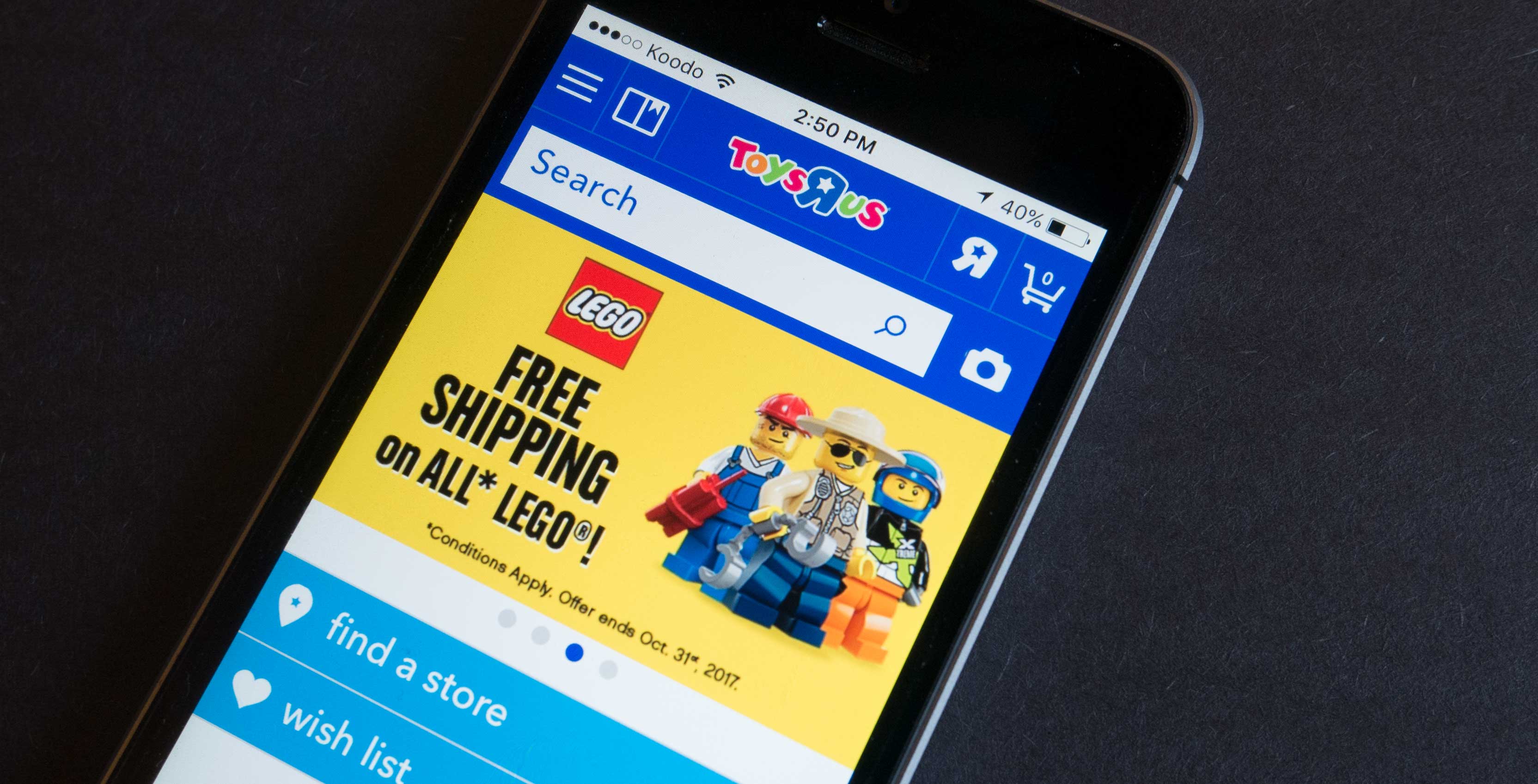 The main page of the Toys "R" Us app