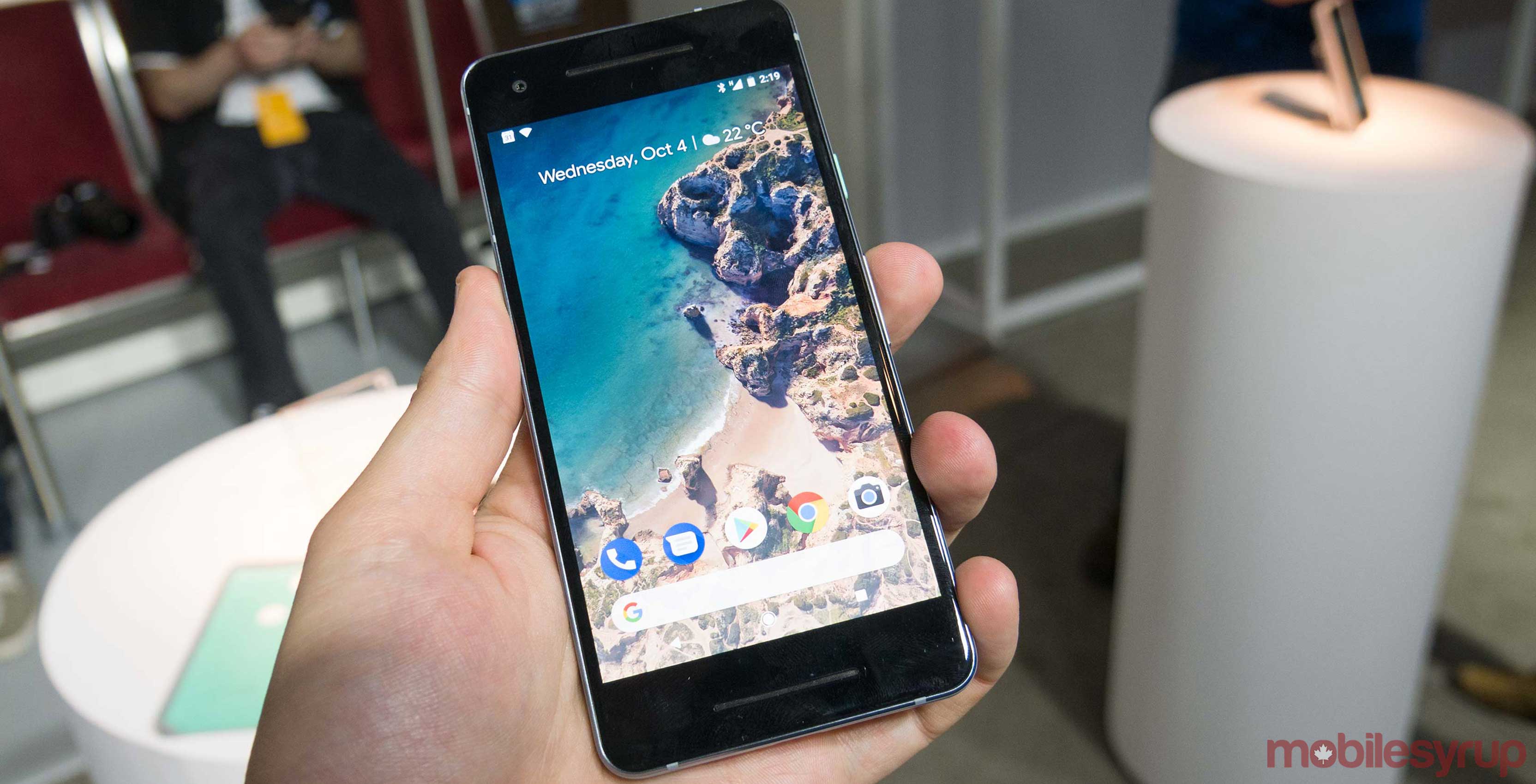 A photo of the Pixel 2 home screen