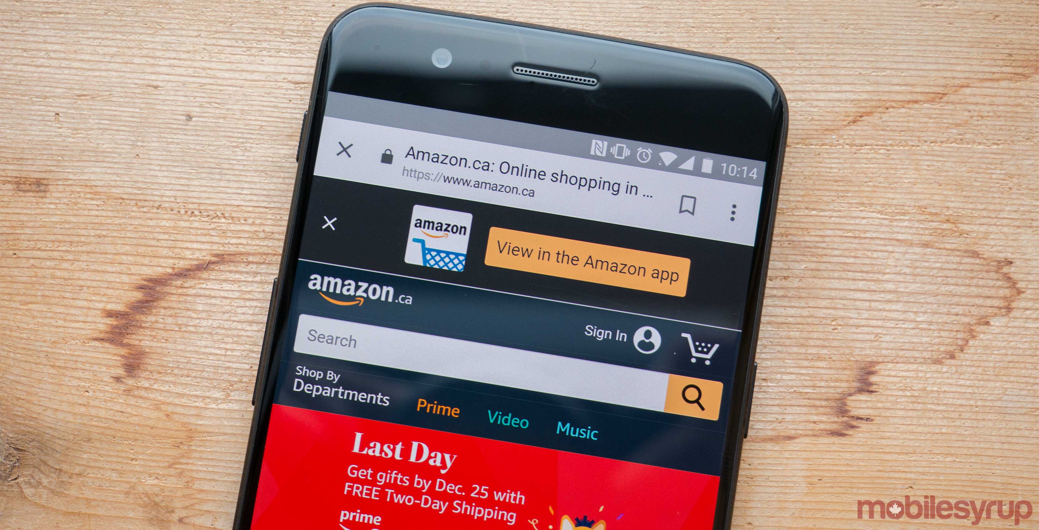 Amazon website on phone
