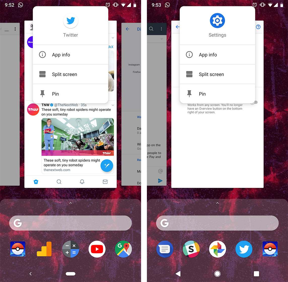 Activating split screen in Android Pie