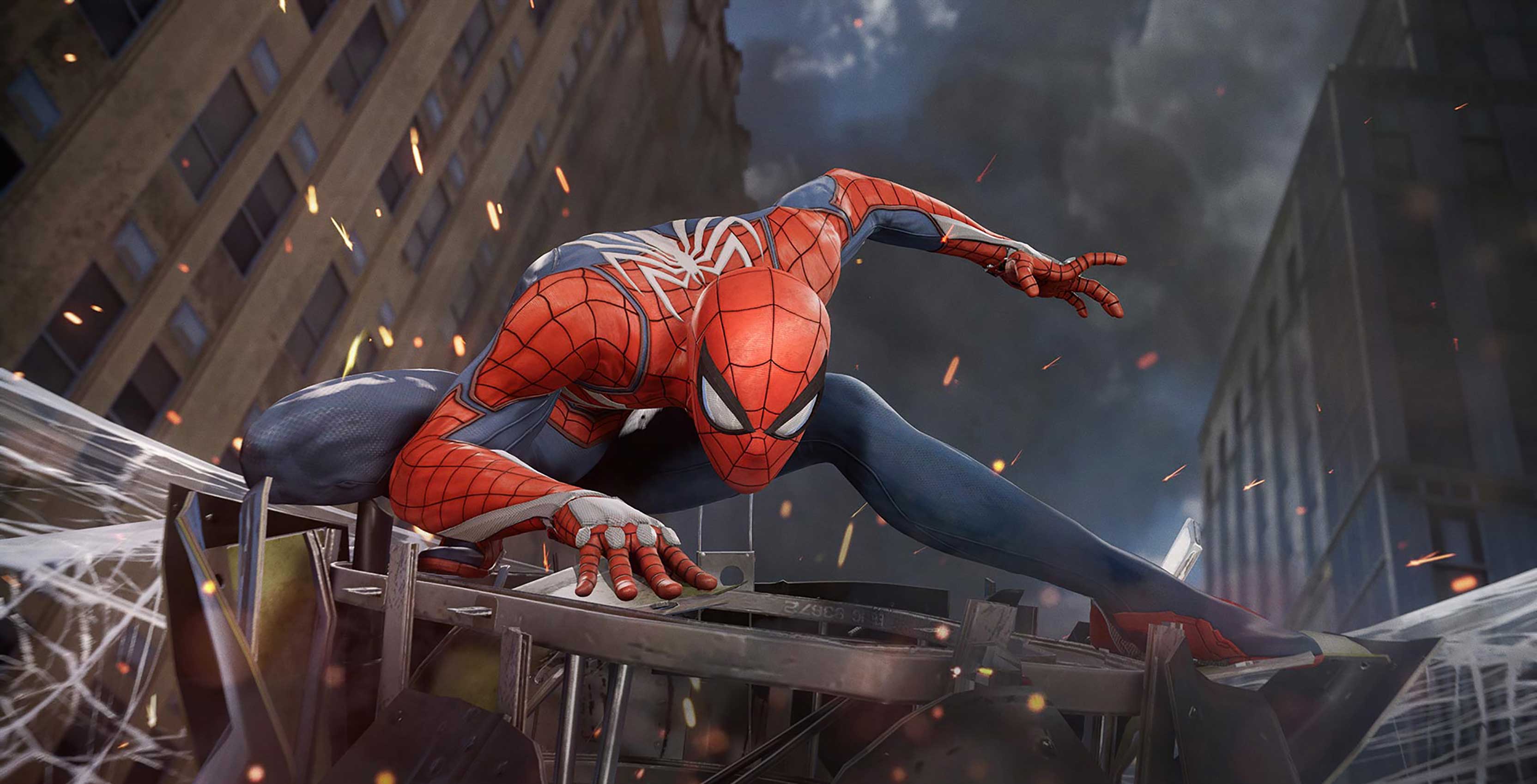 Spider-Man on webbing