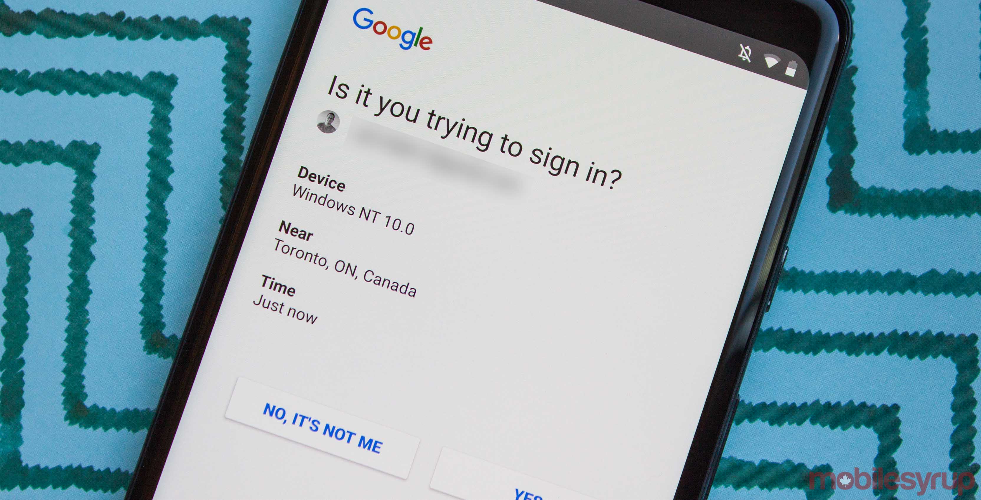 Google sign-in prompt