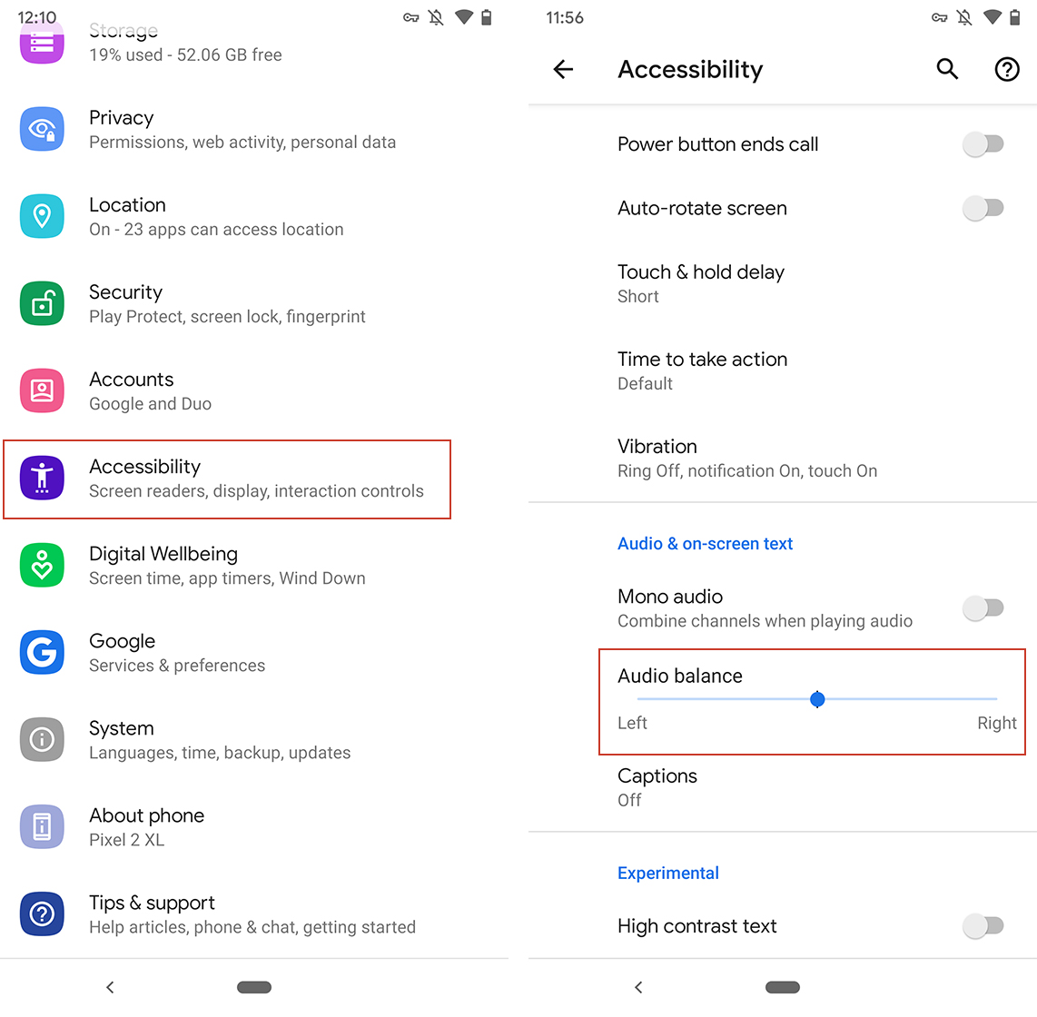 Android Q Beta 2 audio balance tuner