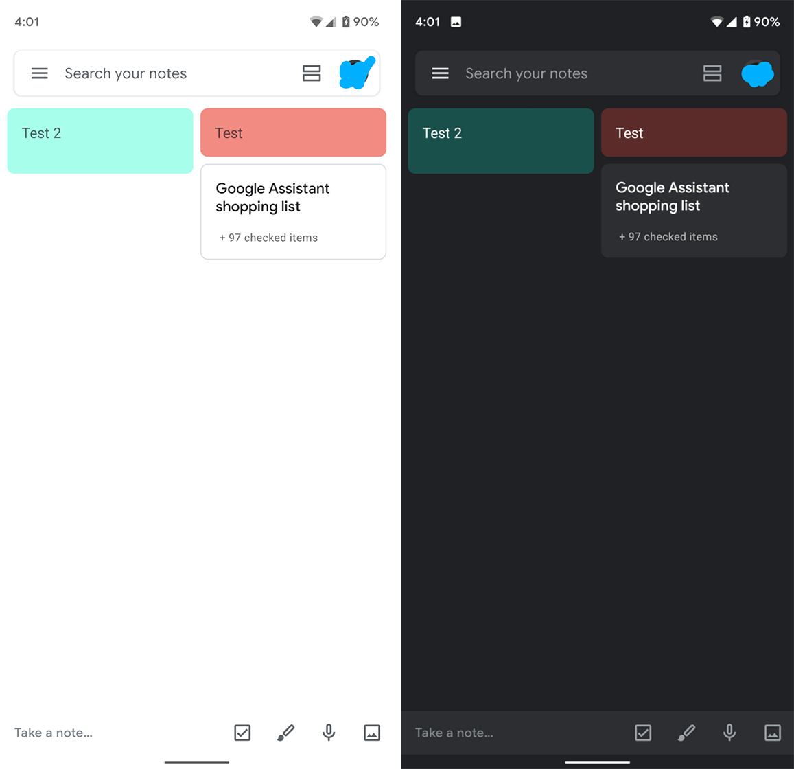 Google Keep dark theme