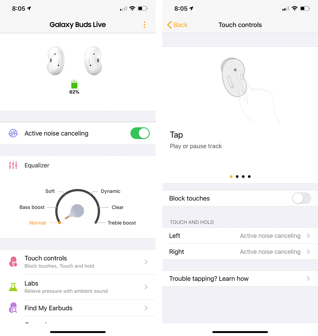 Galaxy Buds Live iOS app screenshot