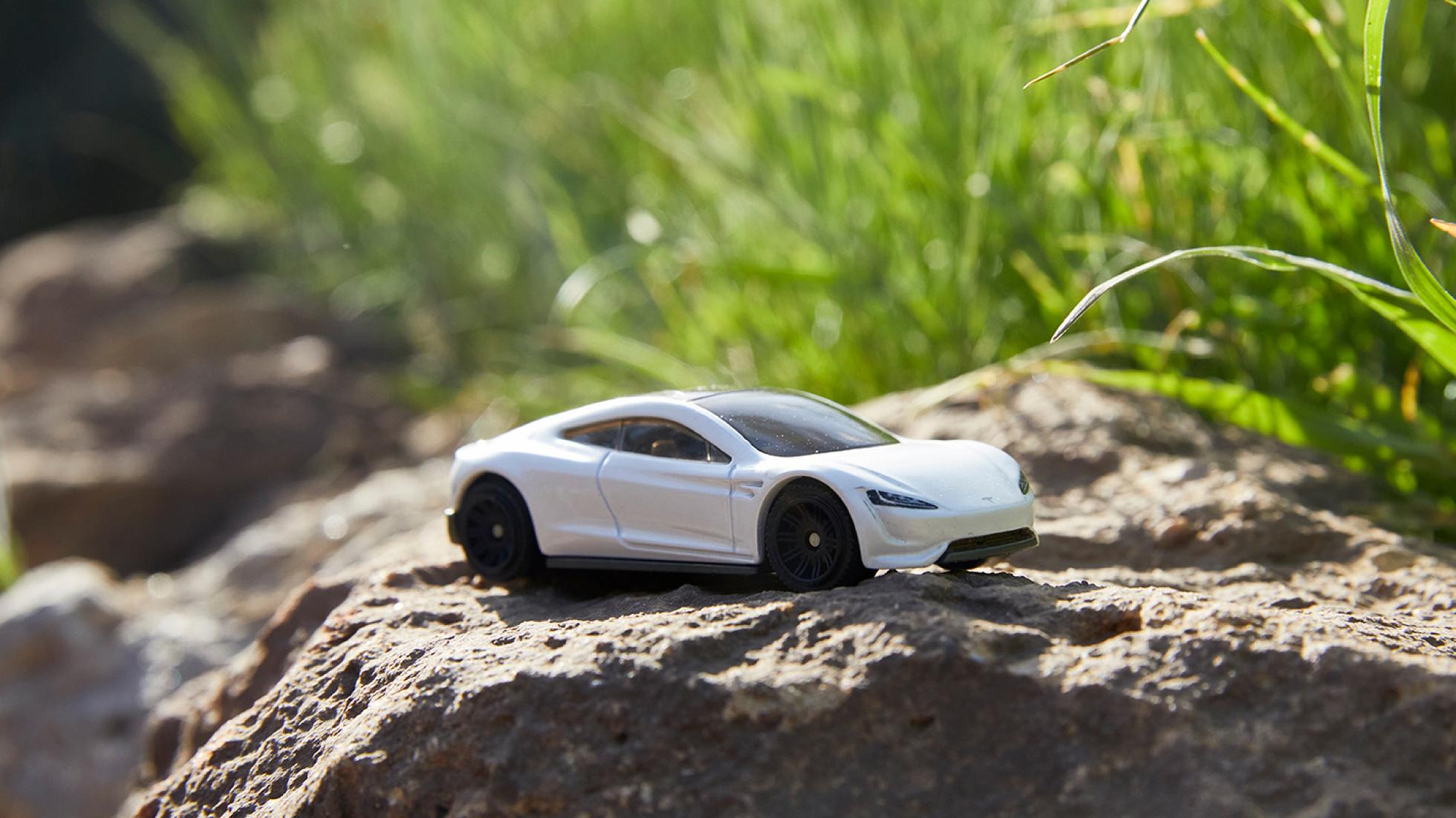 White Tesla matchbox toy car