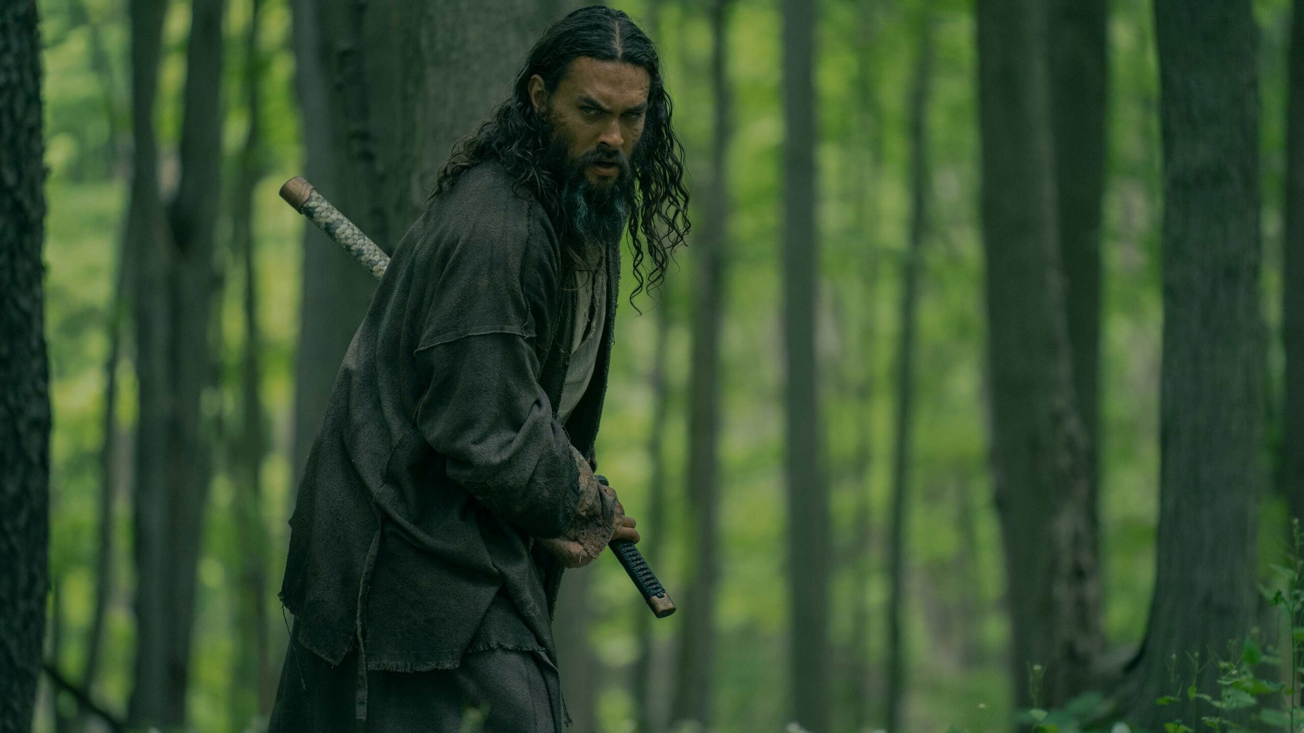 See Season 3 -- Jason Momoa is in a forest with a sword