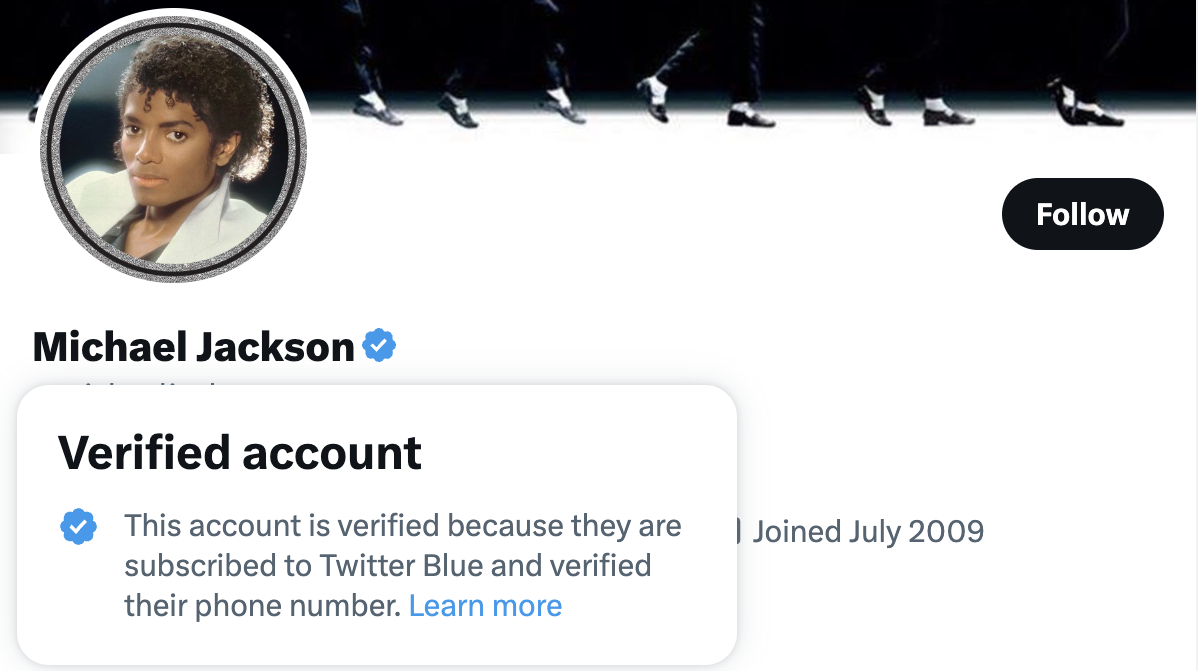 Michael Jackson blue checkmark