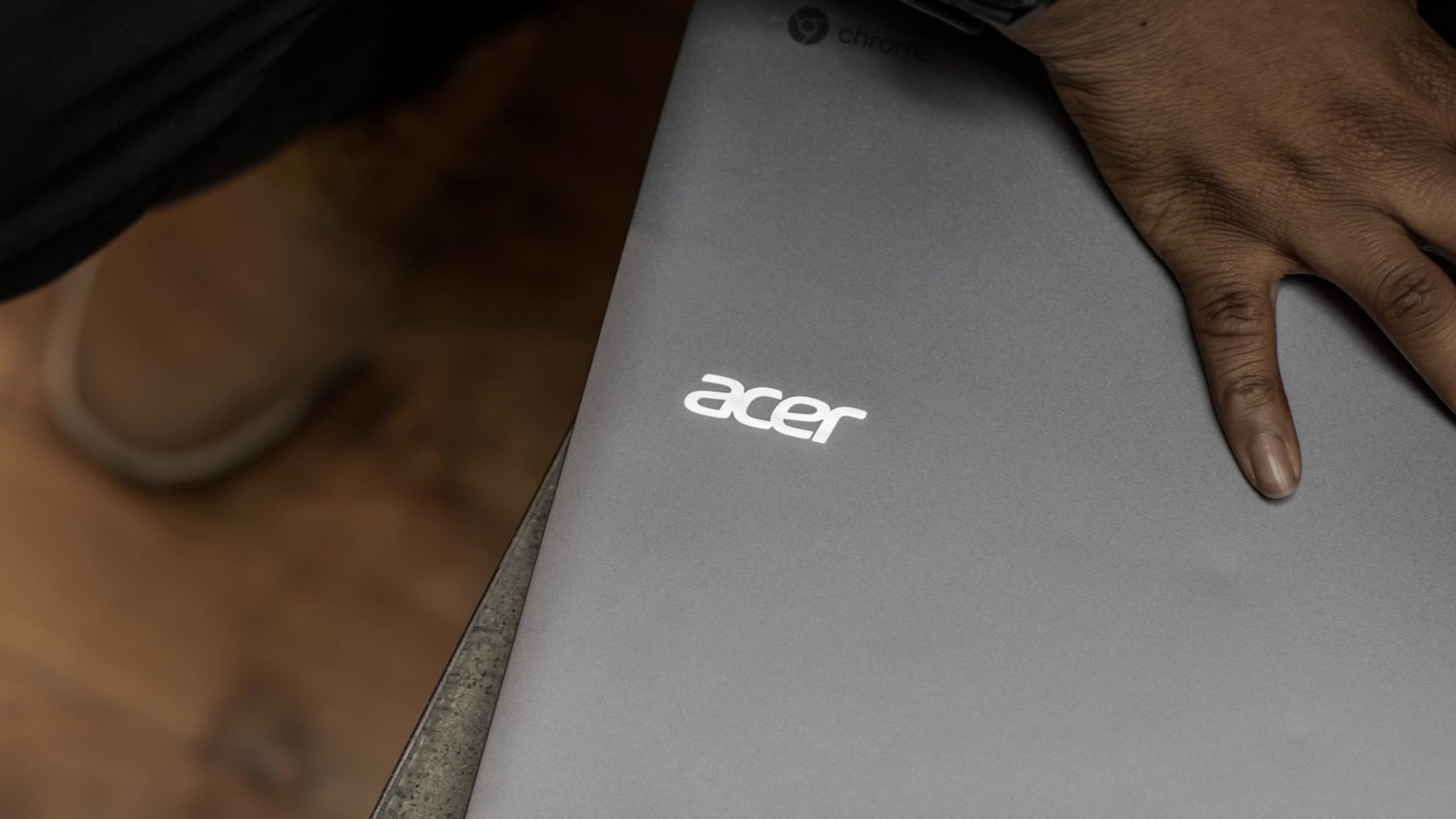 acer logo on a chomebook laptop.