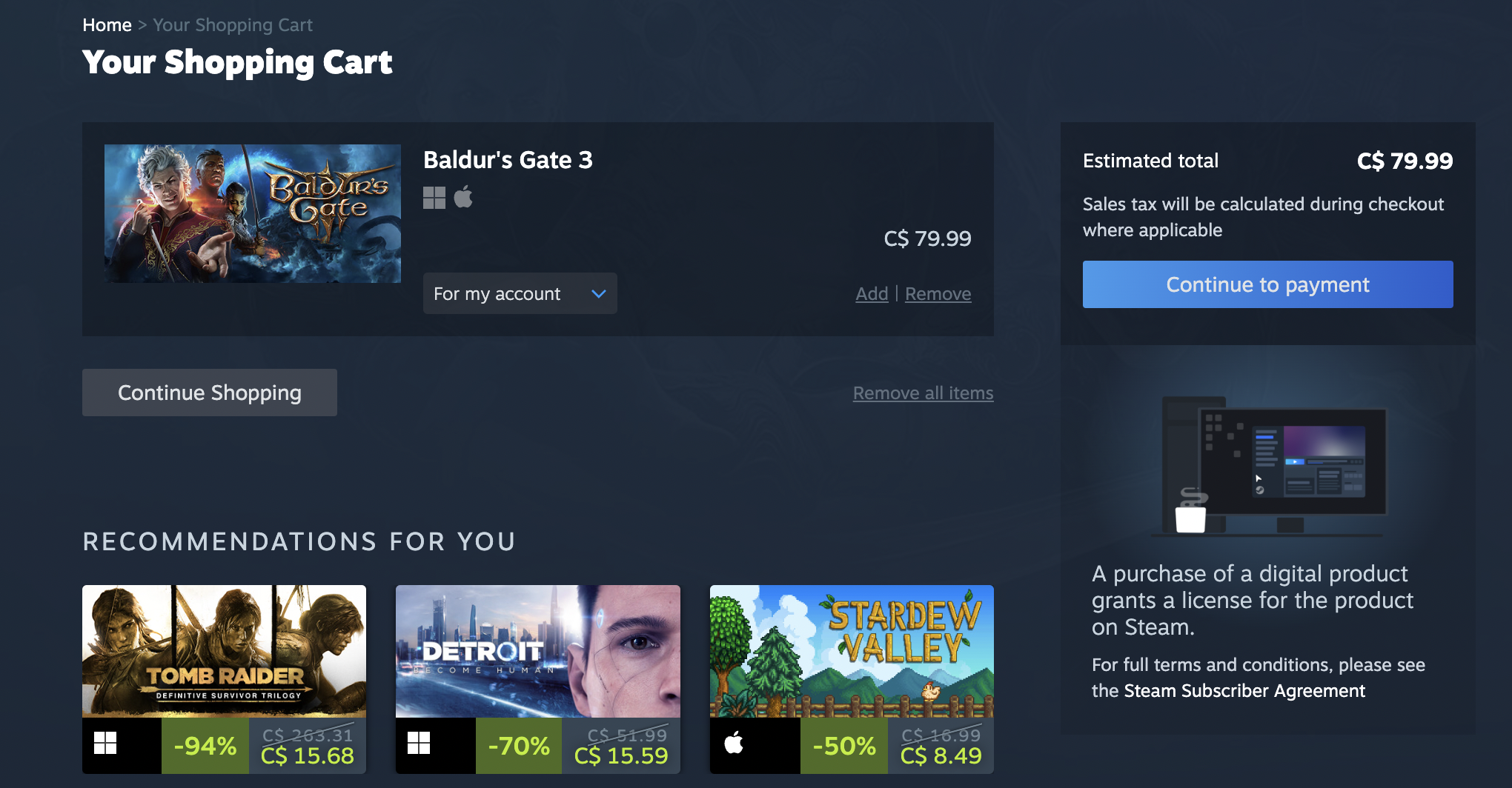 Steam licence disclosure