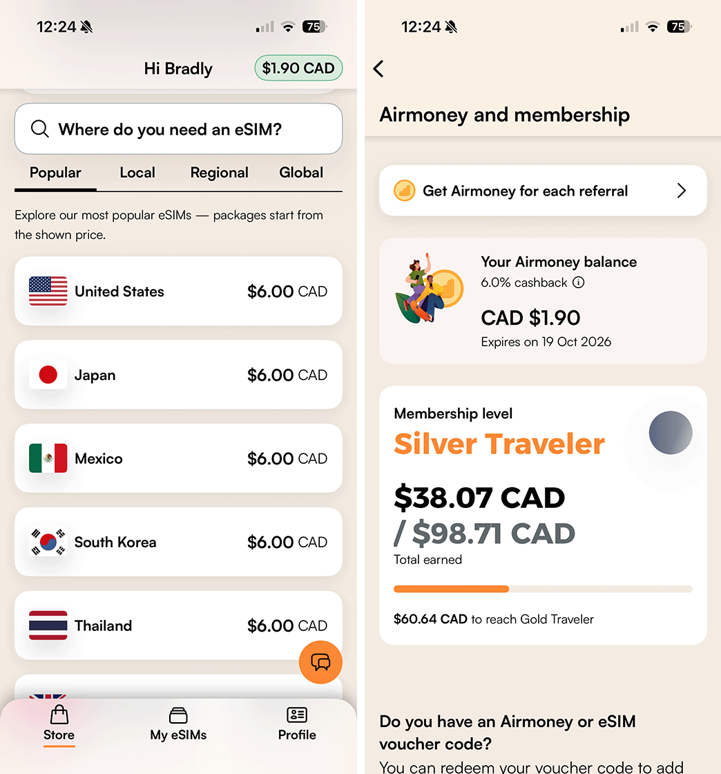 Screenshots of the Airalo app.