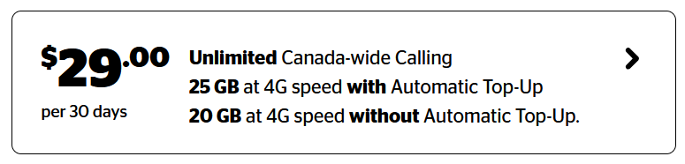 Koodo Black Friday plan worth 29/25 GB.