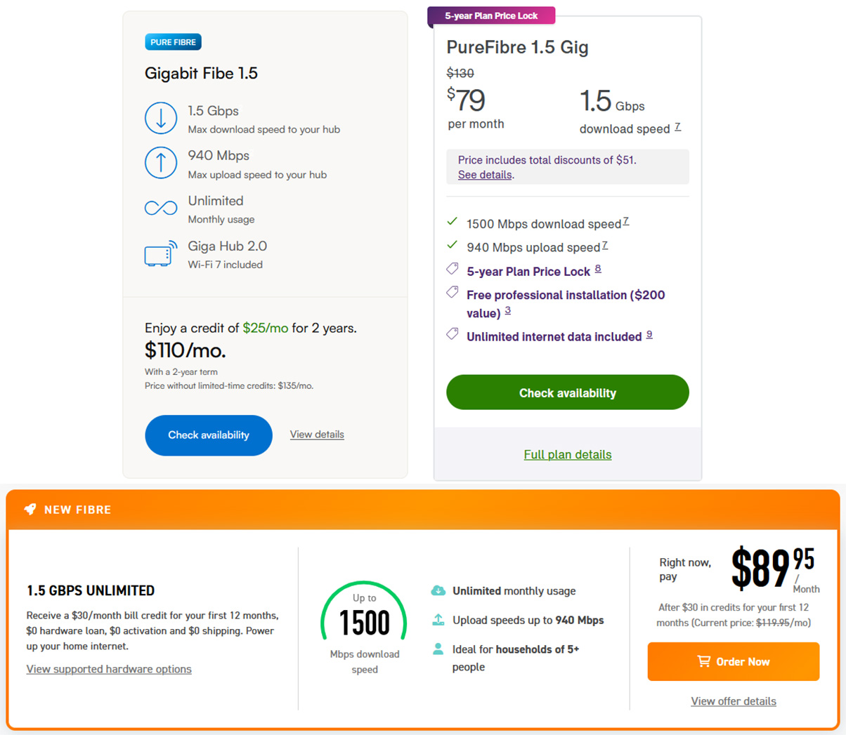 1.5Gbps fibre internet plans.