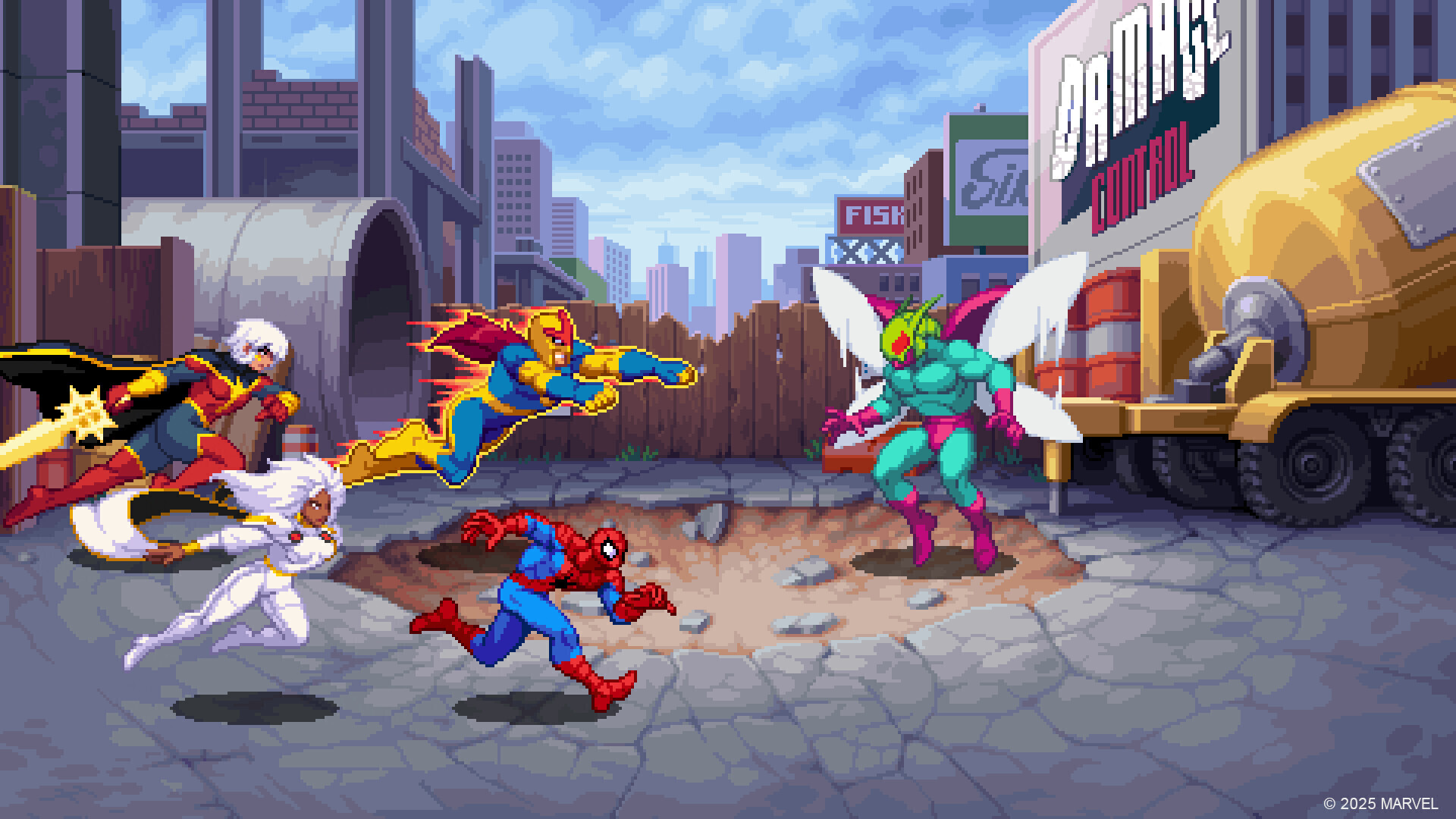 Phylla-Vel, Storm, Nova and Spider-Man vs. Beetle.