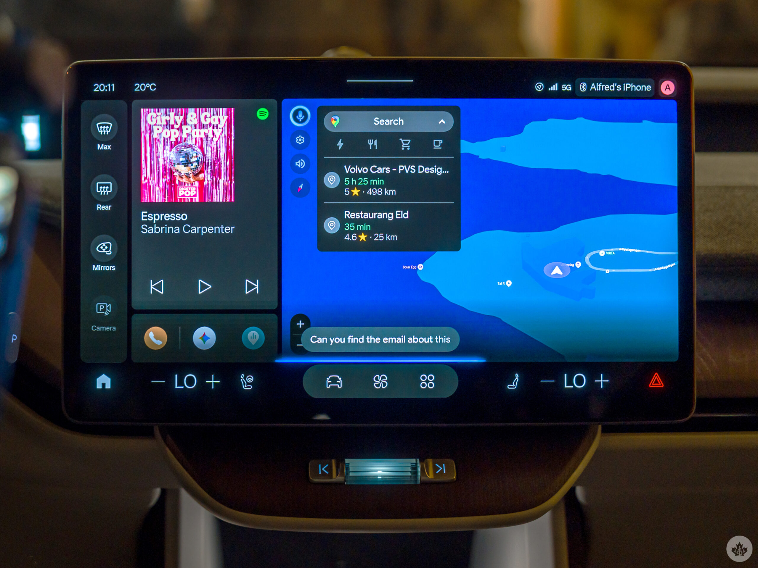 Volvo unveils the EX60 and Google Gemini is using shotgun 5 Volvo EX60 launch screen Gemini find email scaled