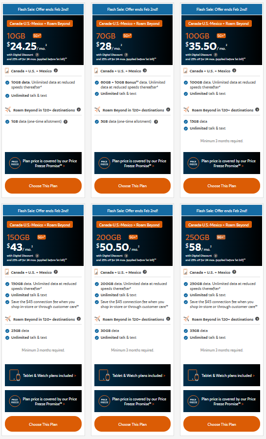 Freedom Mobile plans as of Feb. 2, 2026.
