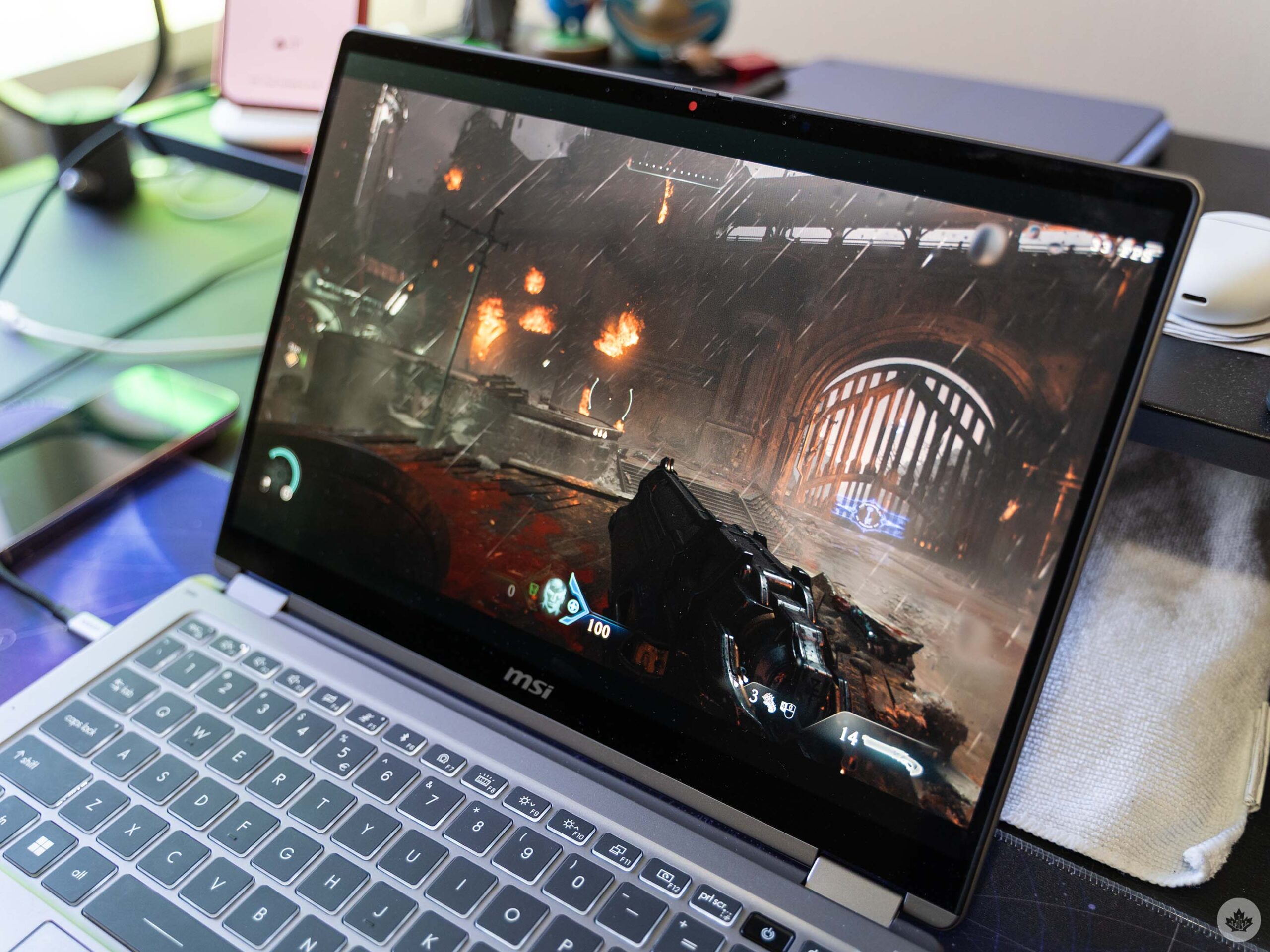 msi prestige intel core ultra x7 performance yea it runs doom scaled