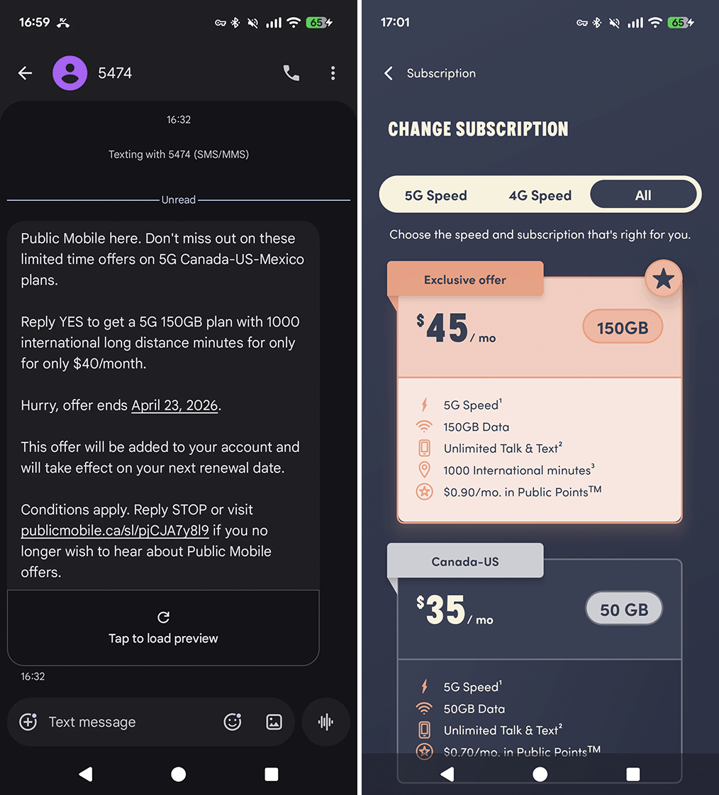 Public Mobile's special 150GB plan deals.