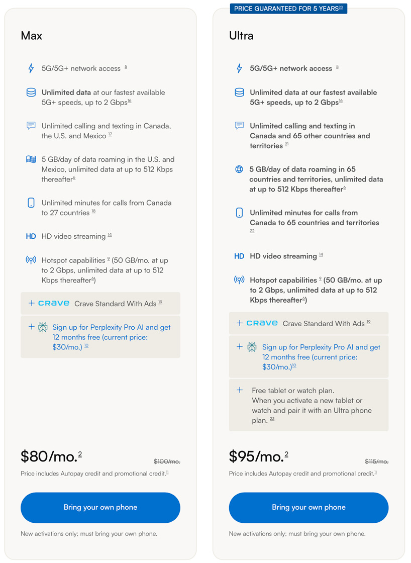 Bell's Max and Ultra plans, now with unlimited data.