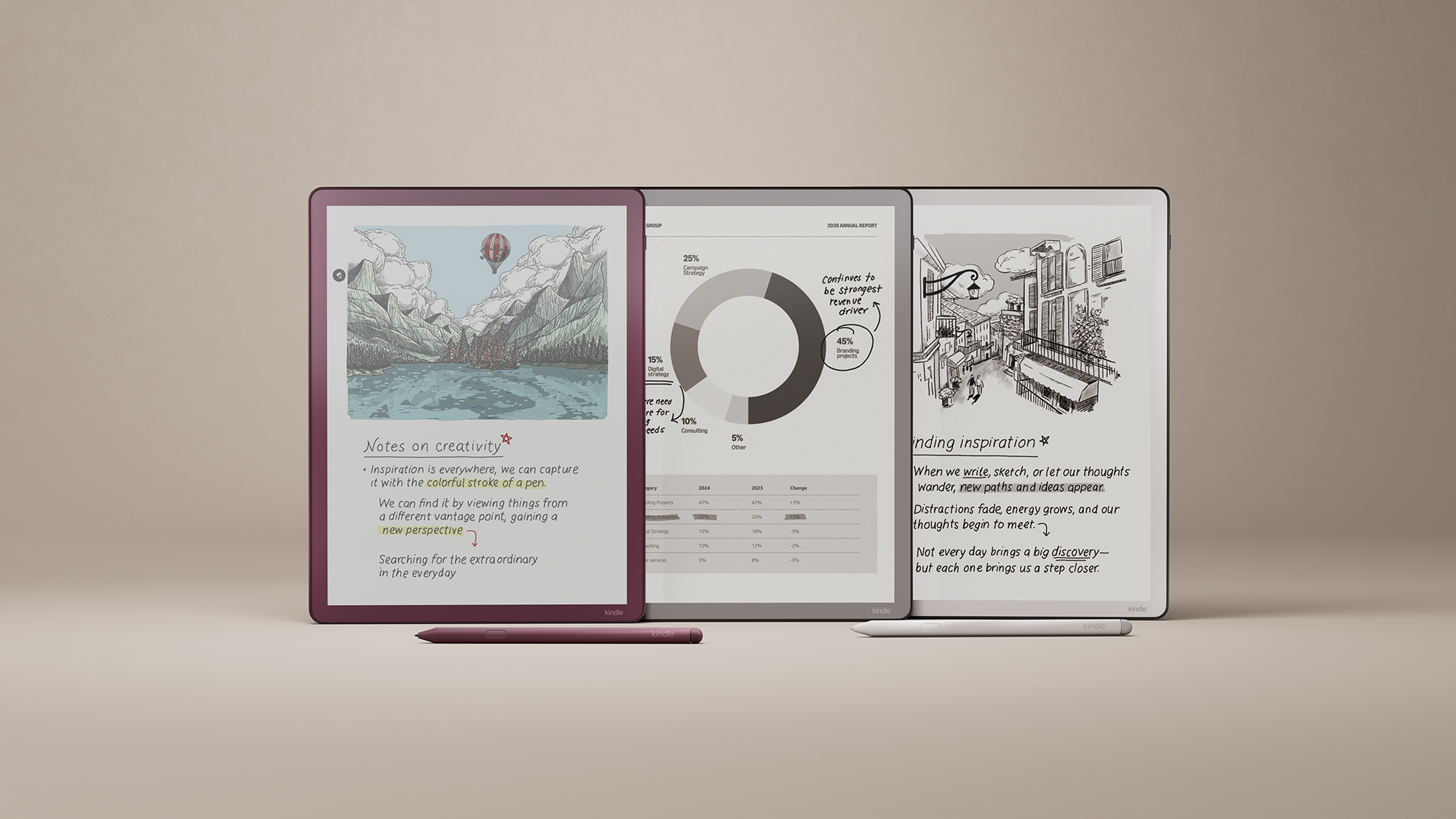 new Kindle Scribe lineup on a beige background