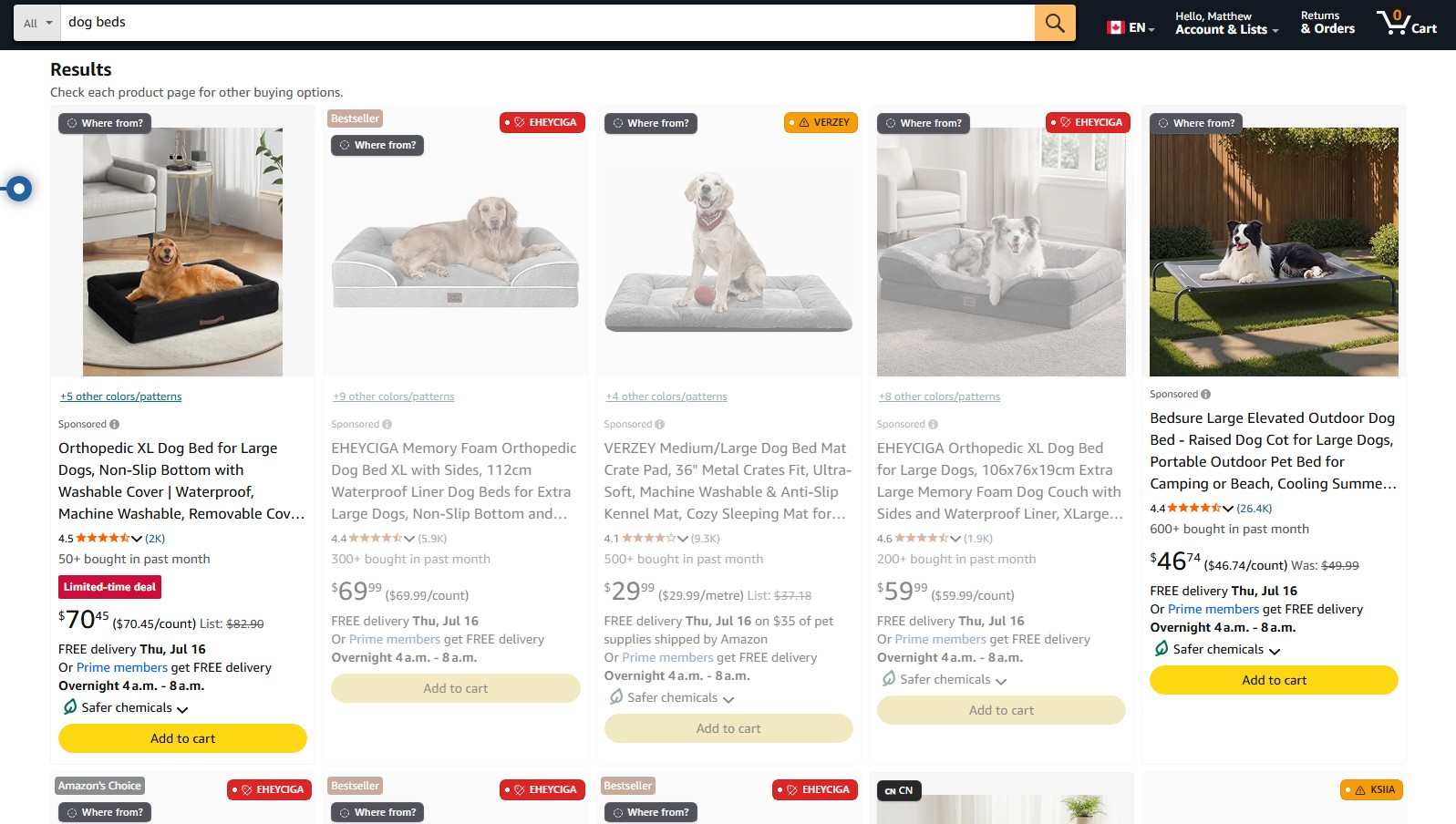 screenshop of the Knockoff web extension filtering Amazon web listings