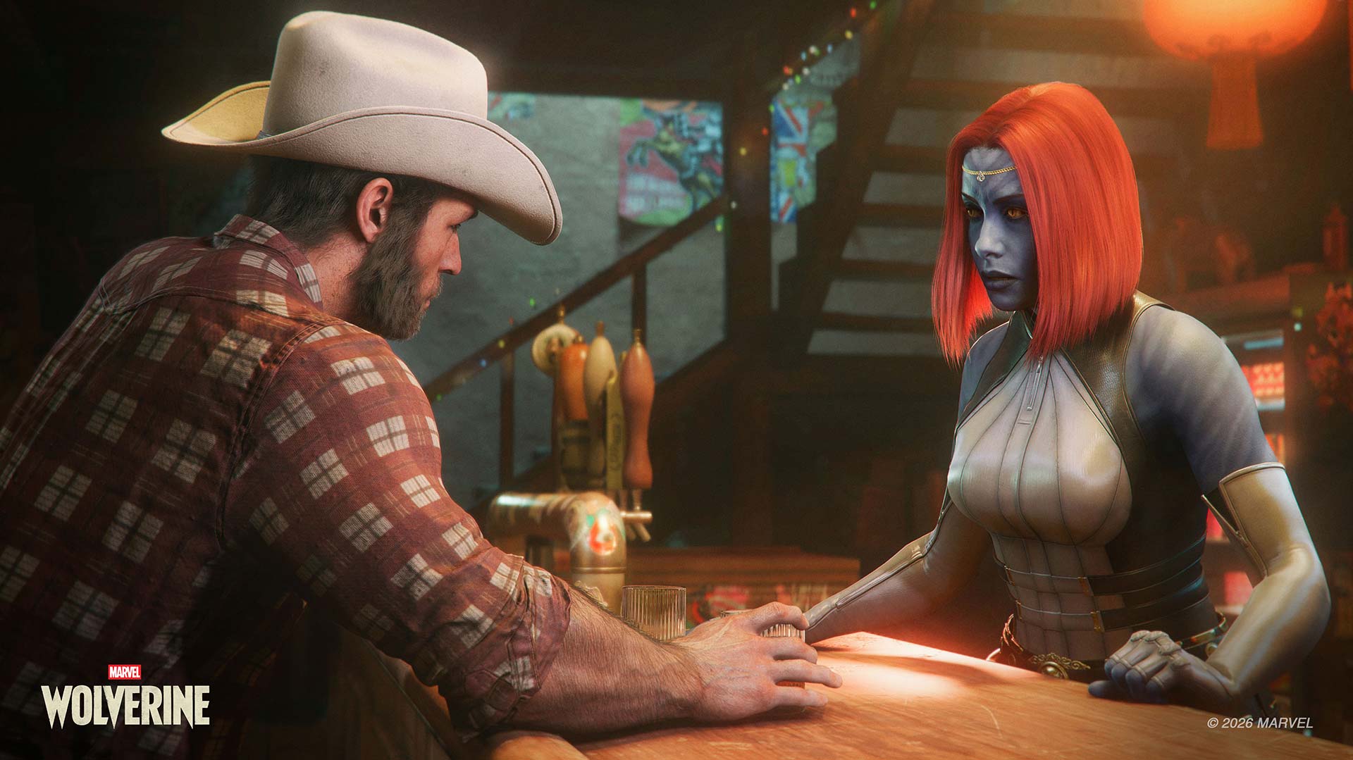 Marvel's Wolverine Logan talks to Mystique at bar